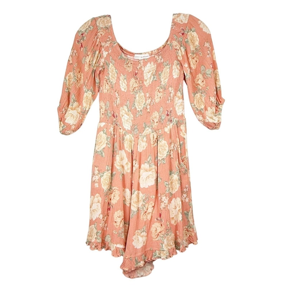Coco + Jaimeson Floral Smocked Romper Peach Coral Boho Ruffle CX1072-453A